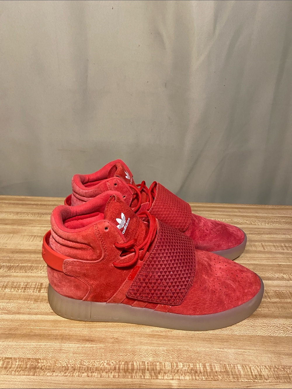 Adidas Tubular Invader Strap Red Suede High Top Shoes Mens 8.5